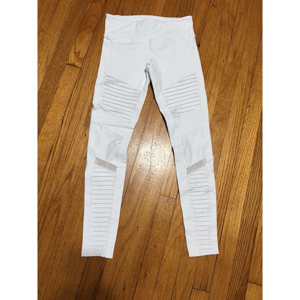 Alo Yoga White Moto Leggings With Mesh Detail Size Small